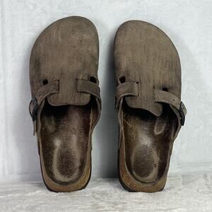 Birkenstock Betula Boston Clogs 41? Women 10 Men 8 Tan Taupe Suede Soft Footbed
